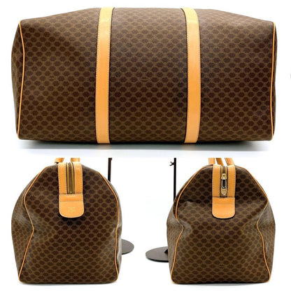 Celine Boston Bag Macadam Pattern Gold Hardware PVC Brown