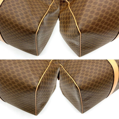 Celine Boston Bag Macadam Pattern Gold Hardware PVC Brown