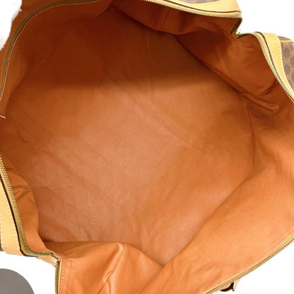 Celine Boston Bag Macadam Pattern Gold Hardware PVC Brown