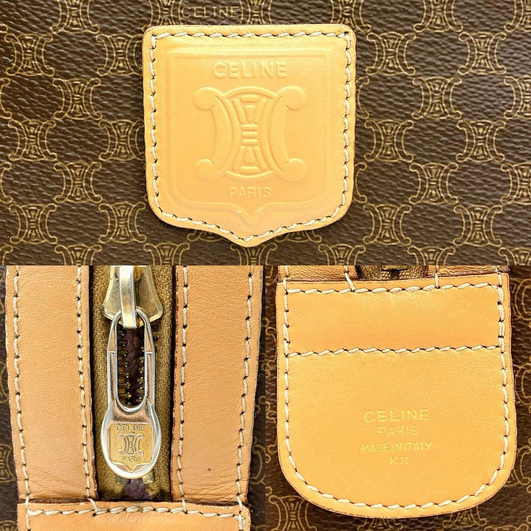 Celine Boston Bag Macadam Pattern Gold Hardware PVC Brown