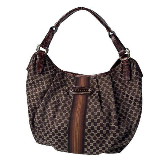 Celine Macadam Shoulder Handbag Canvas Leather