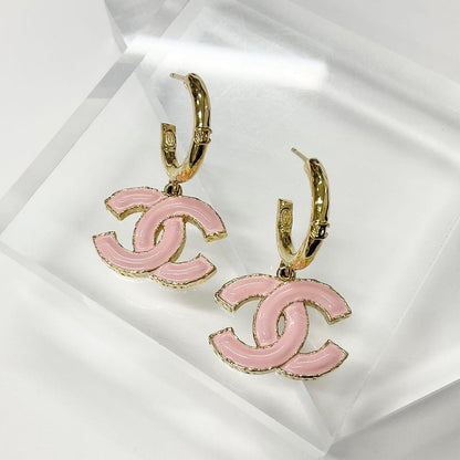 Chanel Earrings CC Logo Hoop Gold Pink — view 2