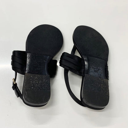 Chanel CC Logo Satin Line Stone Thong Sandals Black — view 6