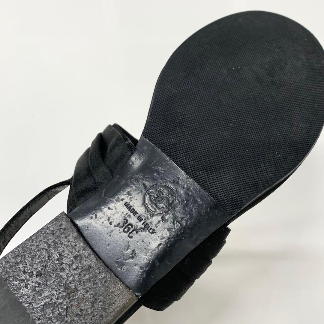 Chanel CC Logo Satin Line Stone Thong Sandals Black — view 8