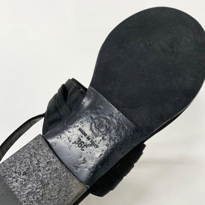 Chanel CC Logo Satin Line Stone Thong Sandals Black — view 8
