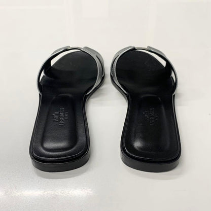 Hermes Oran Leather Sandals Silver Black — view 5