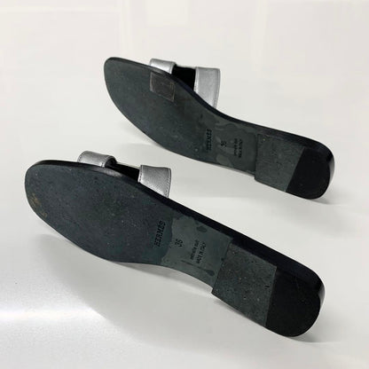 Hermes Oran Leather Sandals Silver Black — view 6