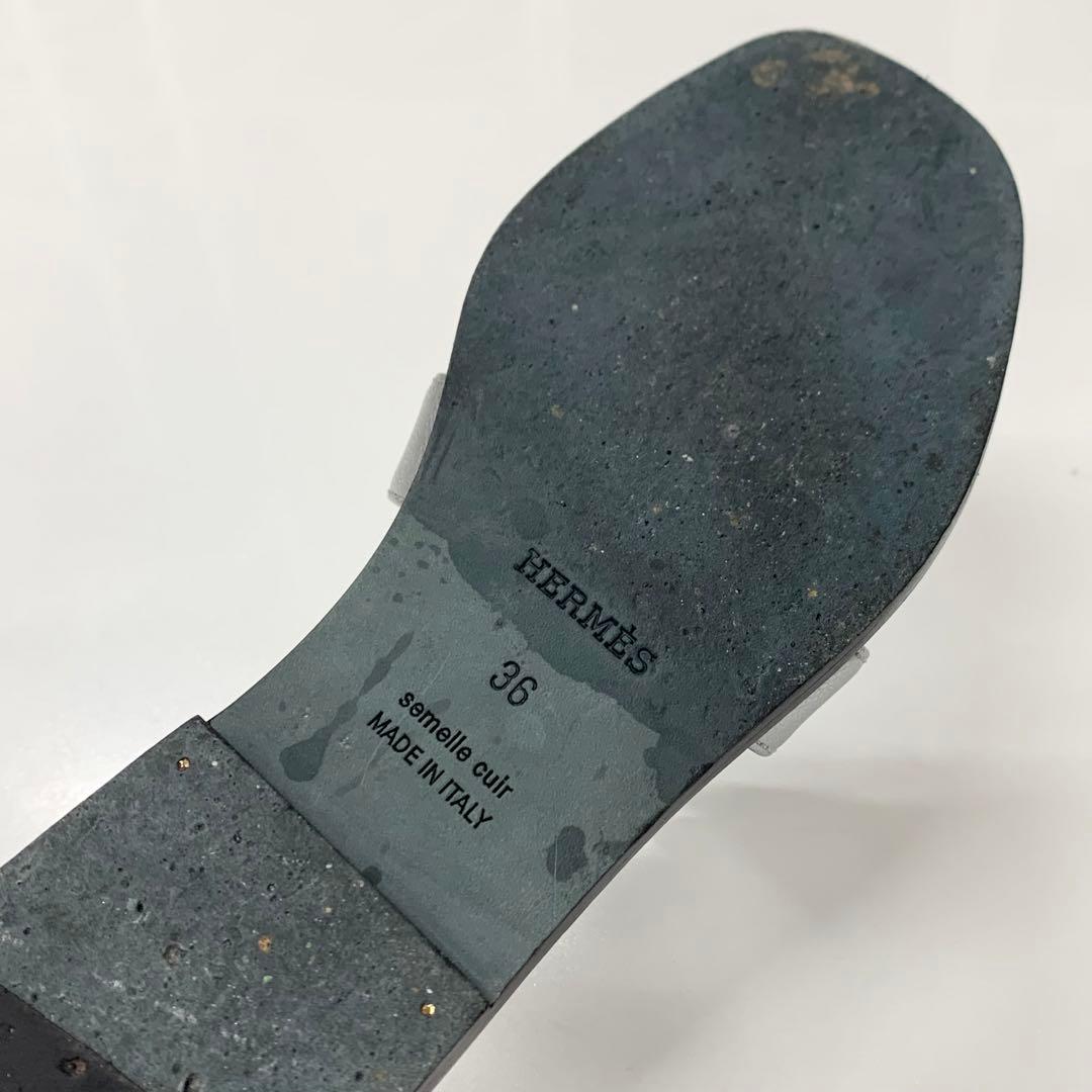 Hermes Oran Leather Sandals Silver Black — view 8