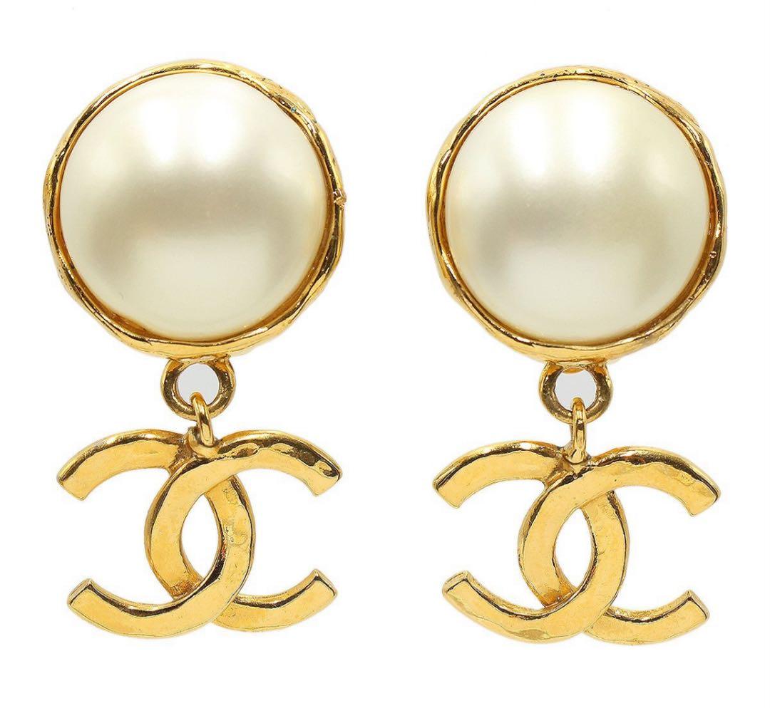 Chanel Coco Mark Faux Pearl Swing Earrings