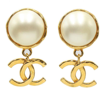 Chanel Coco Mark Faux Pearl Swing Earrings