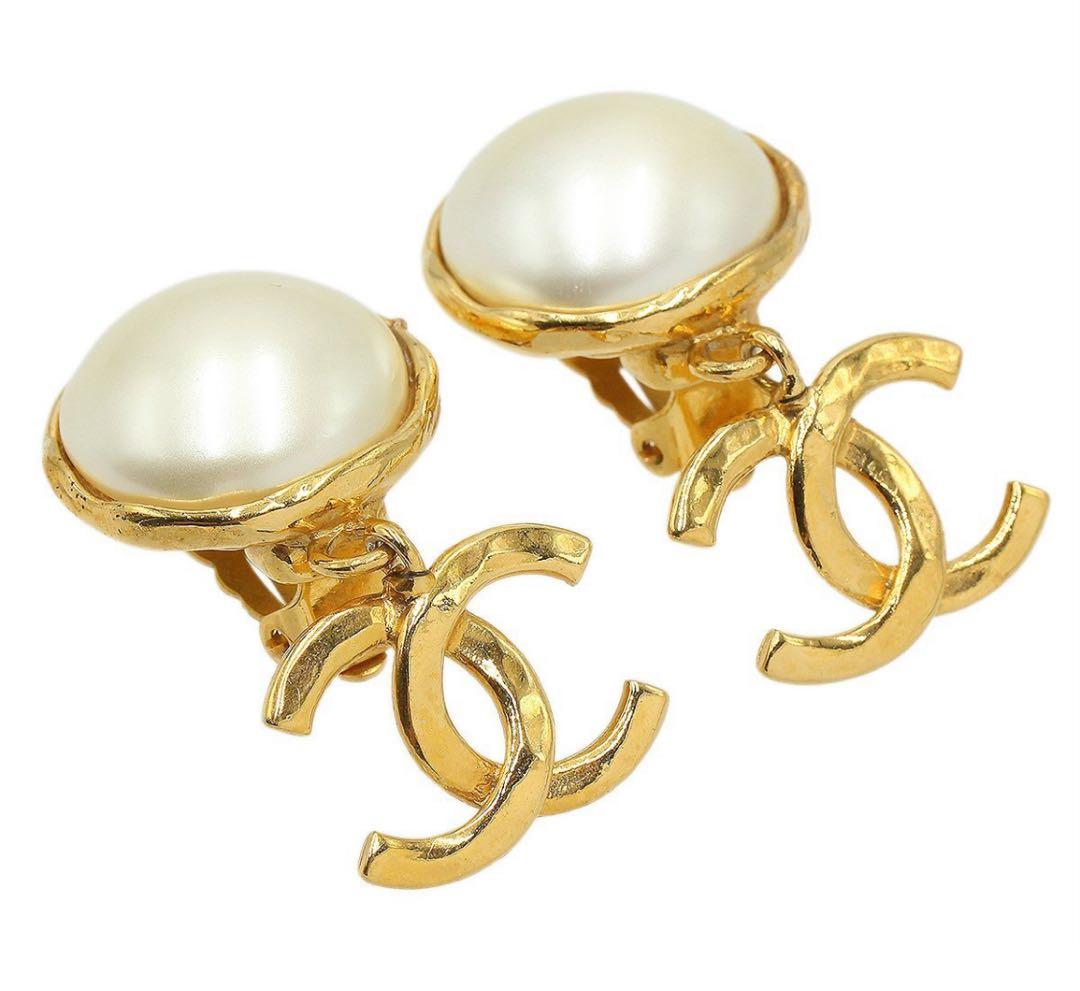 Chanel Coco Mark Faux Pearl Swing Earrings