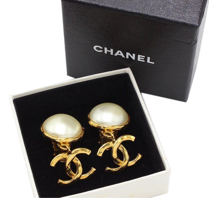 Chanel Coco Mark Faux Pearl Swing Earrings