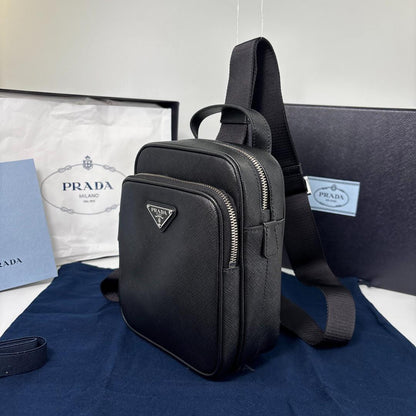 Prada Saffiano Leather Shoulder Bag Black — view 2