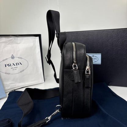 Prada Saffiano Leather Shoulder Bag Black — view 4