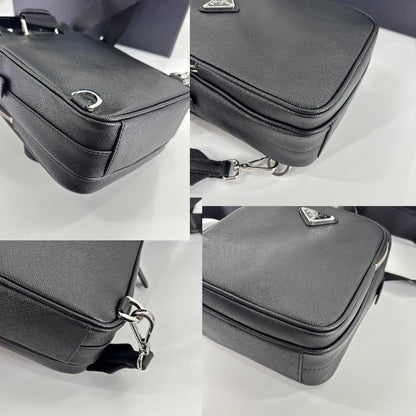 Prada Saffiano Leather Shoulder Bag Black — view 8