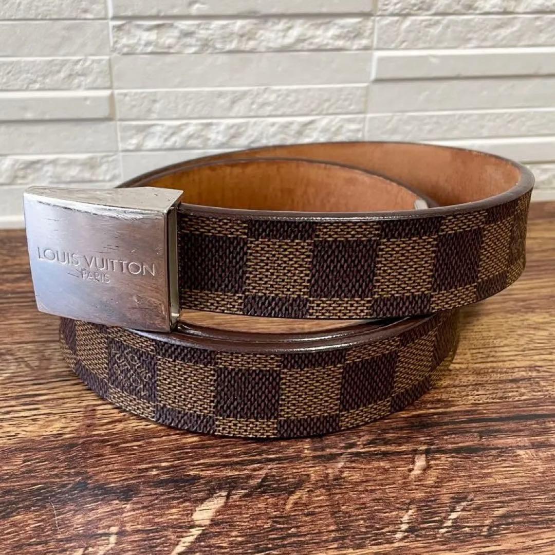 Louis Vuitton Damier Leather Ceinture Silver Buckle Belt