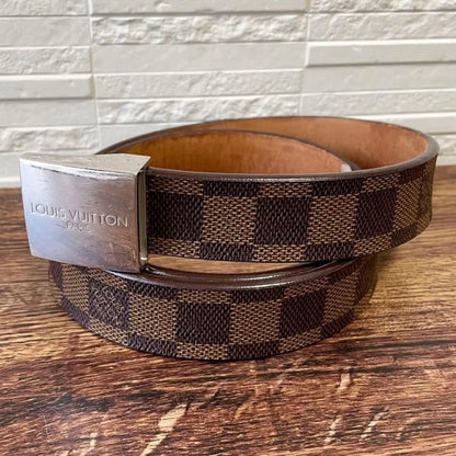 Louis Vuitton Damier Leather Ceinture Silver Buckle Belt