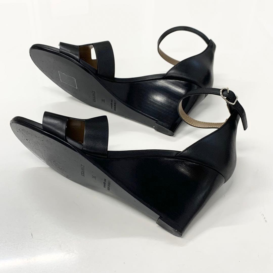 Hermes Legend Leather Wedge Sole Sandals Black