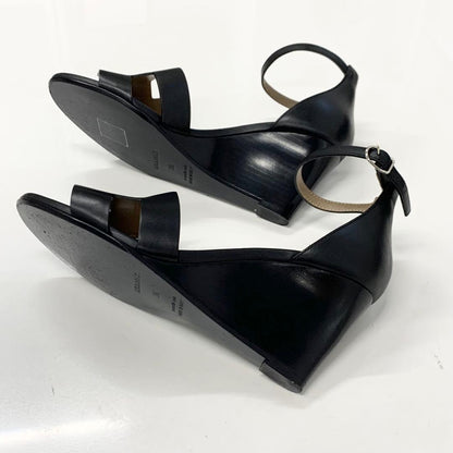 Hermes Legend Leather Wedge Sole Sandals Black