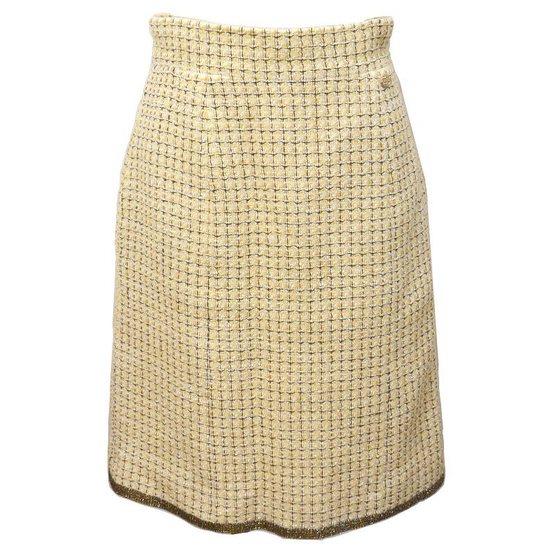 Chanel Tweed Skirt Yellow Color Size 36
