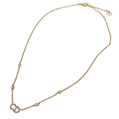 Christian Dior CD Logo Clairdlune Stone Faux Pearl Gold Necklace Accessory 0167