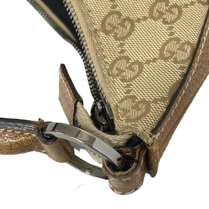 Gucci Handbag GG Pattern 124357 Beige And Light Brown Leather