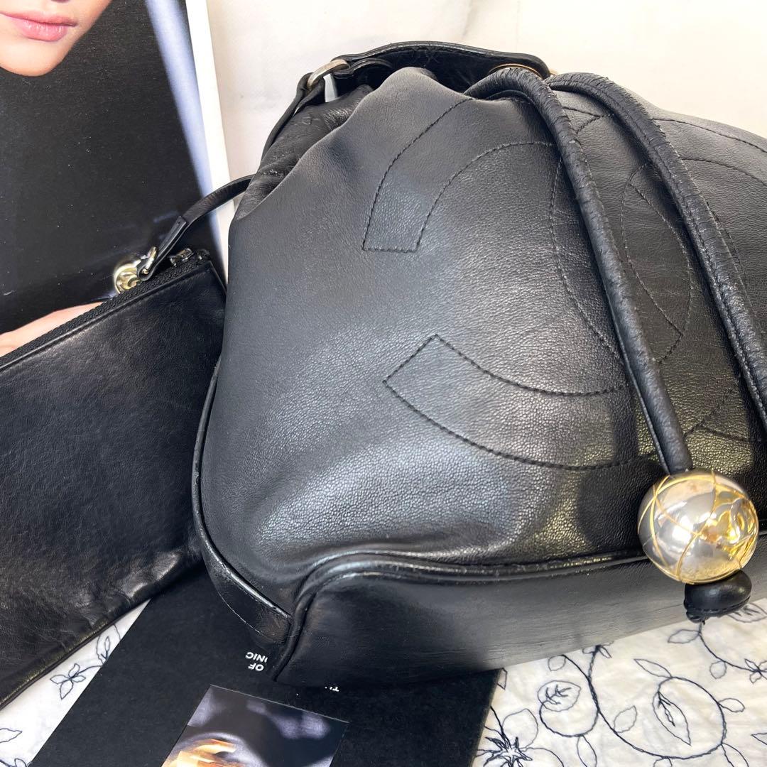 Chanel Jumbo CC Logo Drawstring Bag Black Chain — view 3