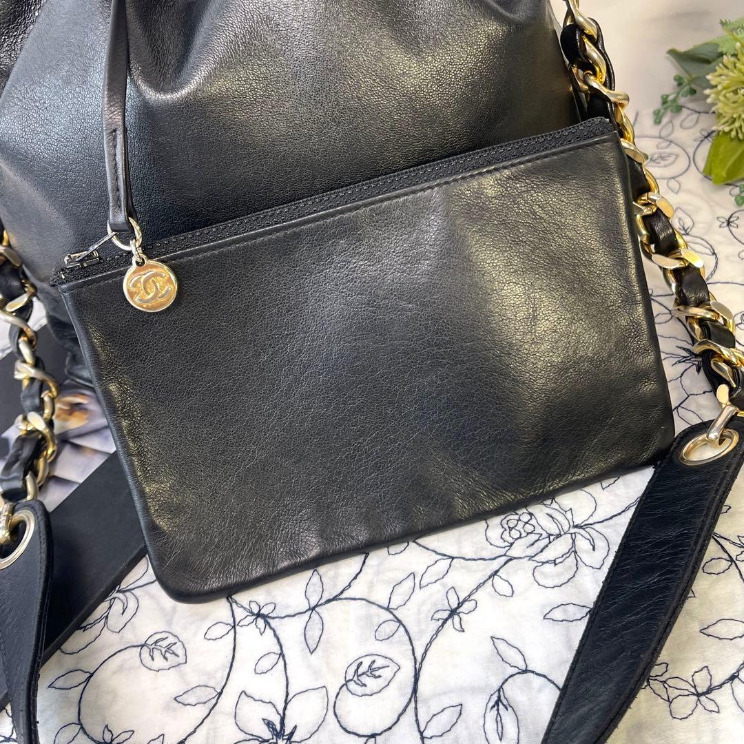 Chanel Jumbo CC Logo Drawstring Bag Black Chain — view 9