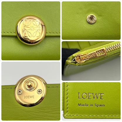 Loewe Anagram Pebble Trifold Wallet Small Gold Green