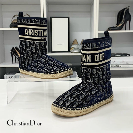 Dior Oblique Logo Velour Shearling Short Boots