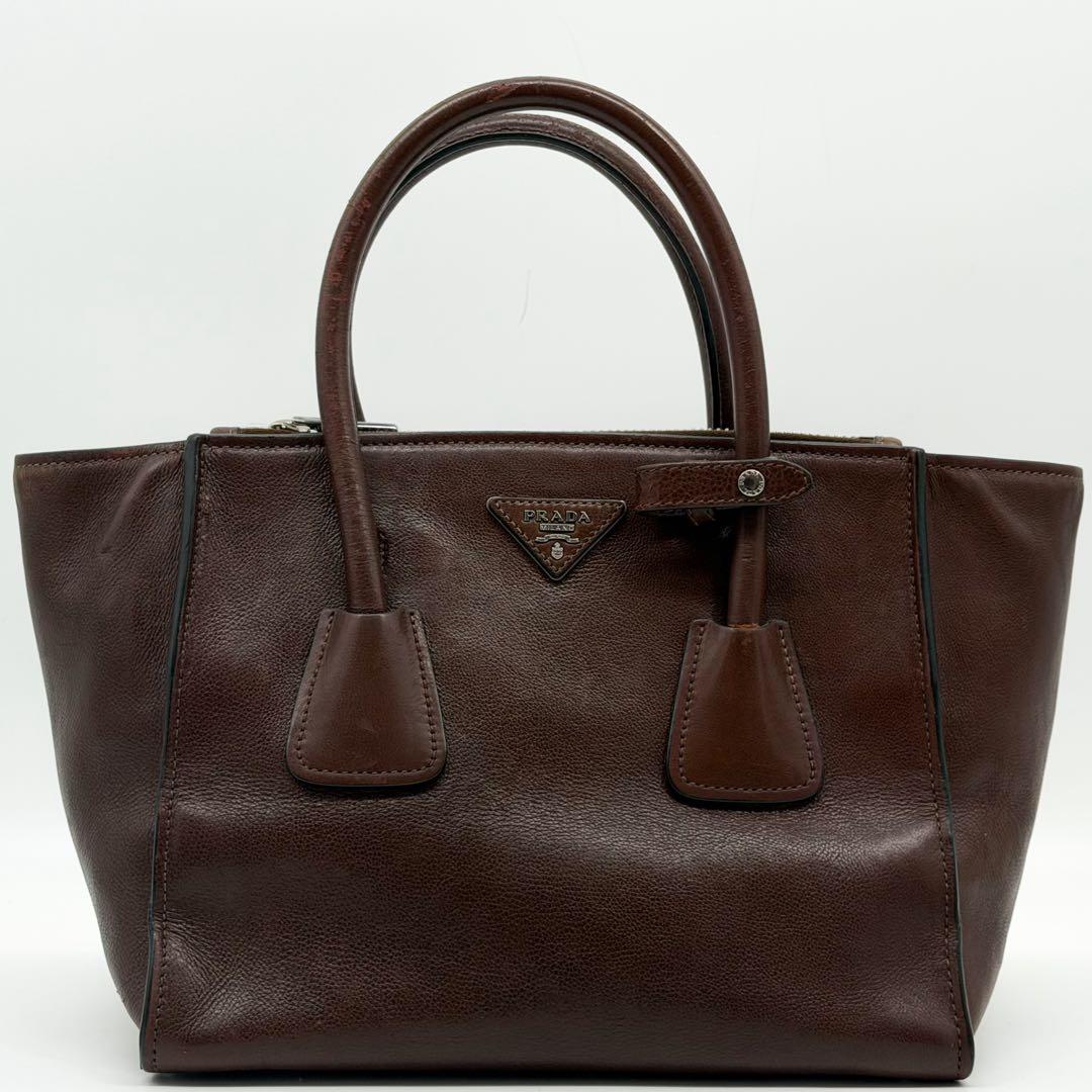 Prada Galleria Leather Handbag 2-Way Brown Triangle — view 2