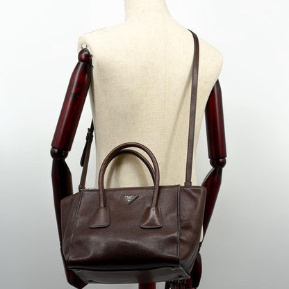 Prada Galleria Leather Handbag 2-Way Brown Triangle — view 5