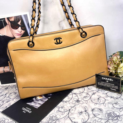 Chanel Chain CC Logo Tote Beige