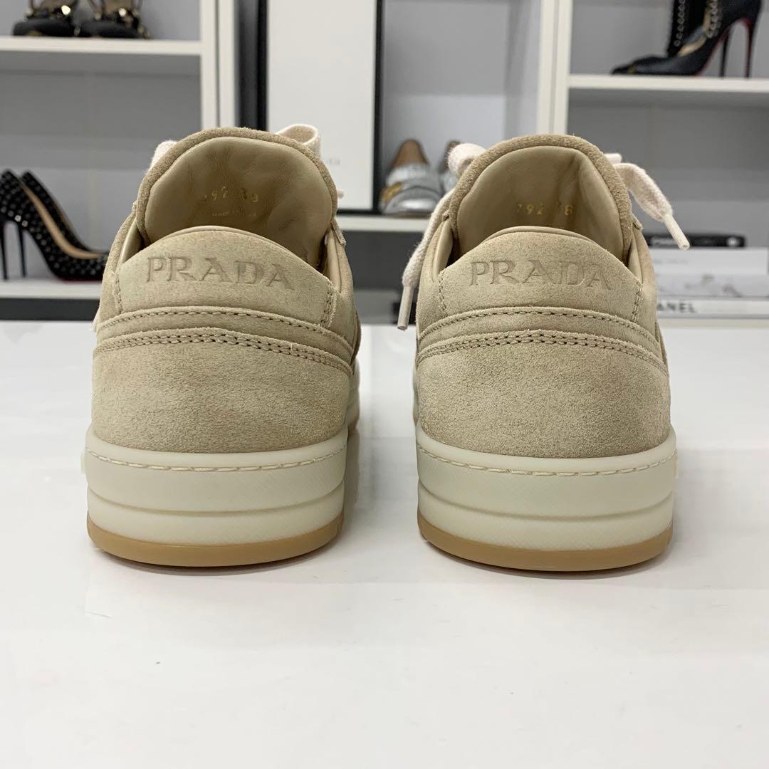 Prada Downtown Logo Delave Suede Sneakers Beige