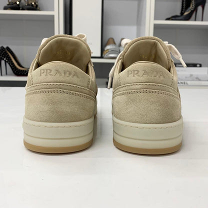 Prada Downtown Logo Delave Suede Sneakers Beige