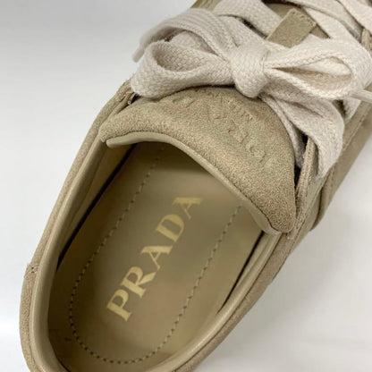 Prada Downtown Logo Delave Suede Sneakers Beige