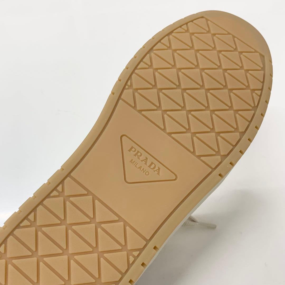 Prada Downtown Logo Delave Suede Sneakers Beige