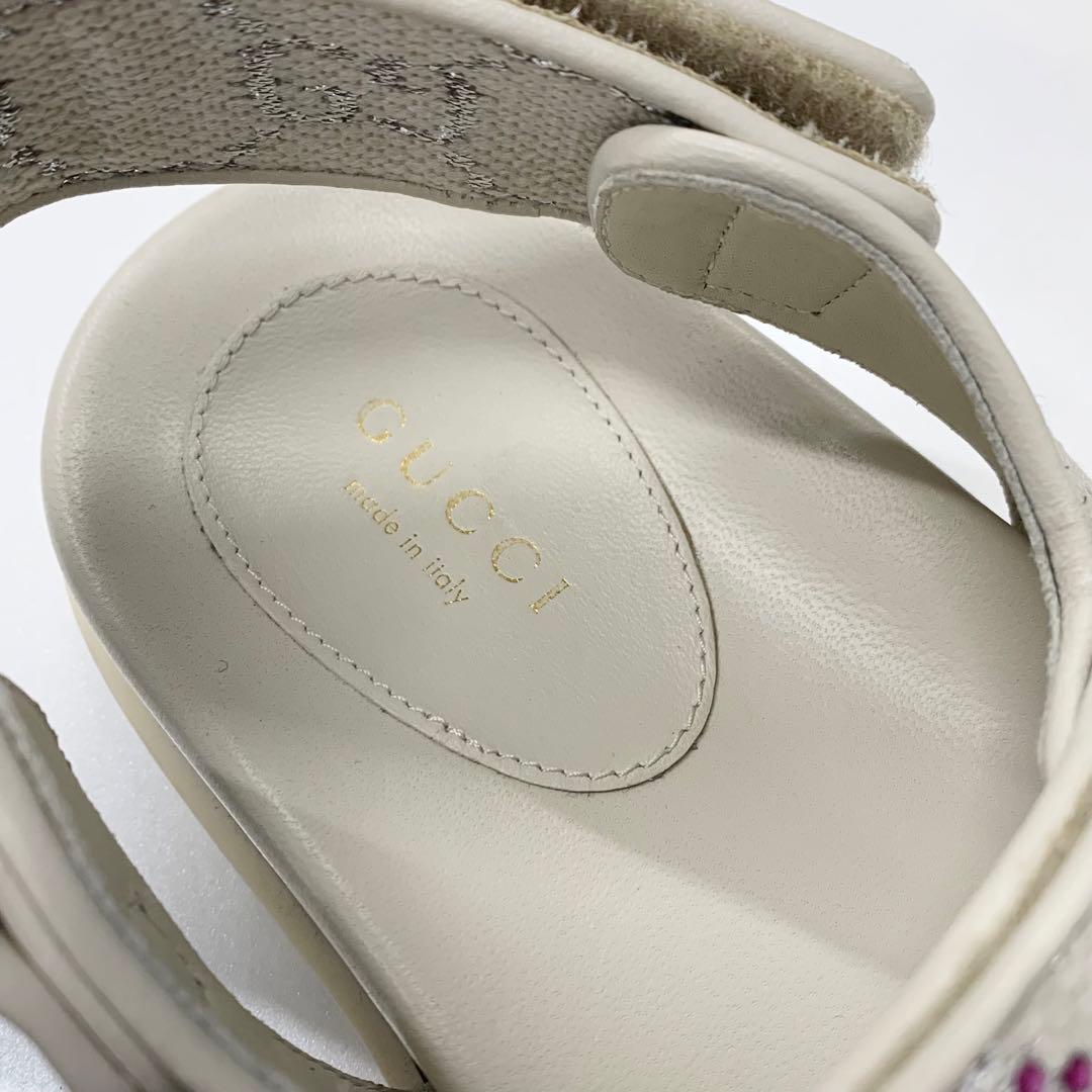 Gucci Double Rhinestone Fabric Leather Flat Sandals — view 7