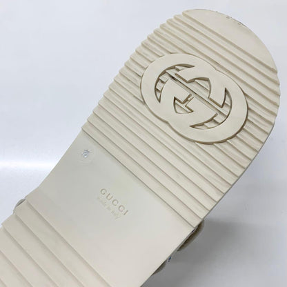 Gucci Double Rhinestone Fabric Leather Flat Sandals — view 8