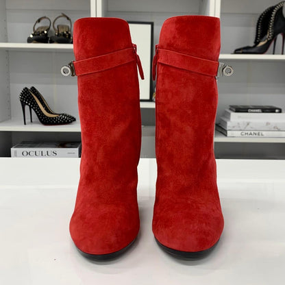 Hermes Jews Kelly Hardware Suede Short Boots Red