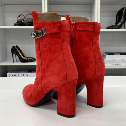 Hermes Jews Kelly Hardware Suede Short Boots Red