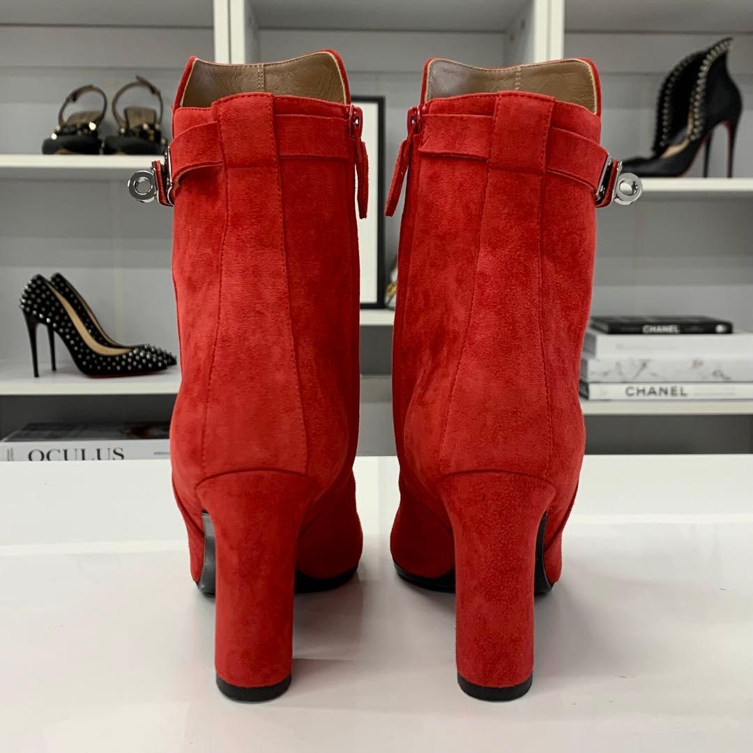 Hermes Jews Kelly Hardware Suede Short Boots Red