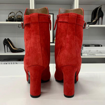 Hermes Jews Kelly Hardware Suede Short Boots Red