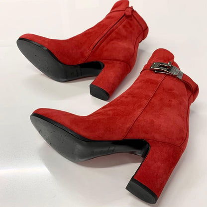 Hermes Jews Kelly Hardware Suede Short Boots Red