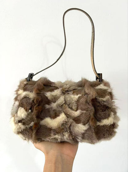Fendi Mamma Baguette Rabbit Fur Shoulder Bag — view 4