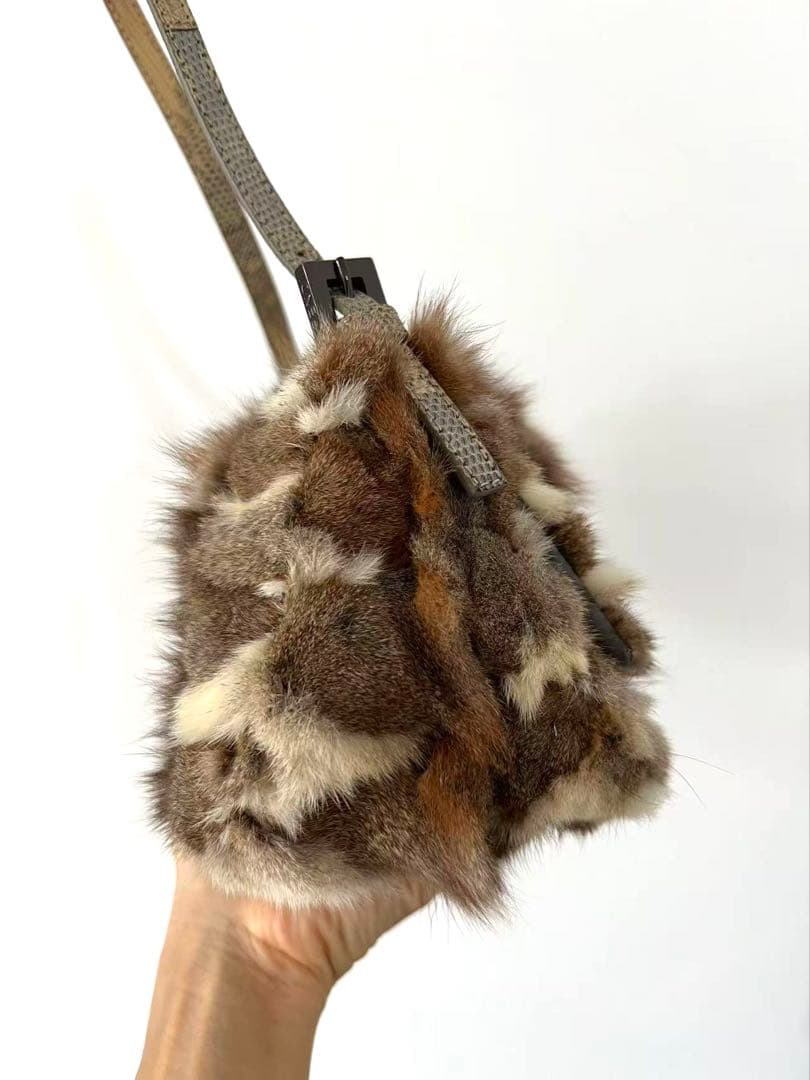 Fendi Mamma Baguette Rabbit Fur Shoulder Bag — view 5