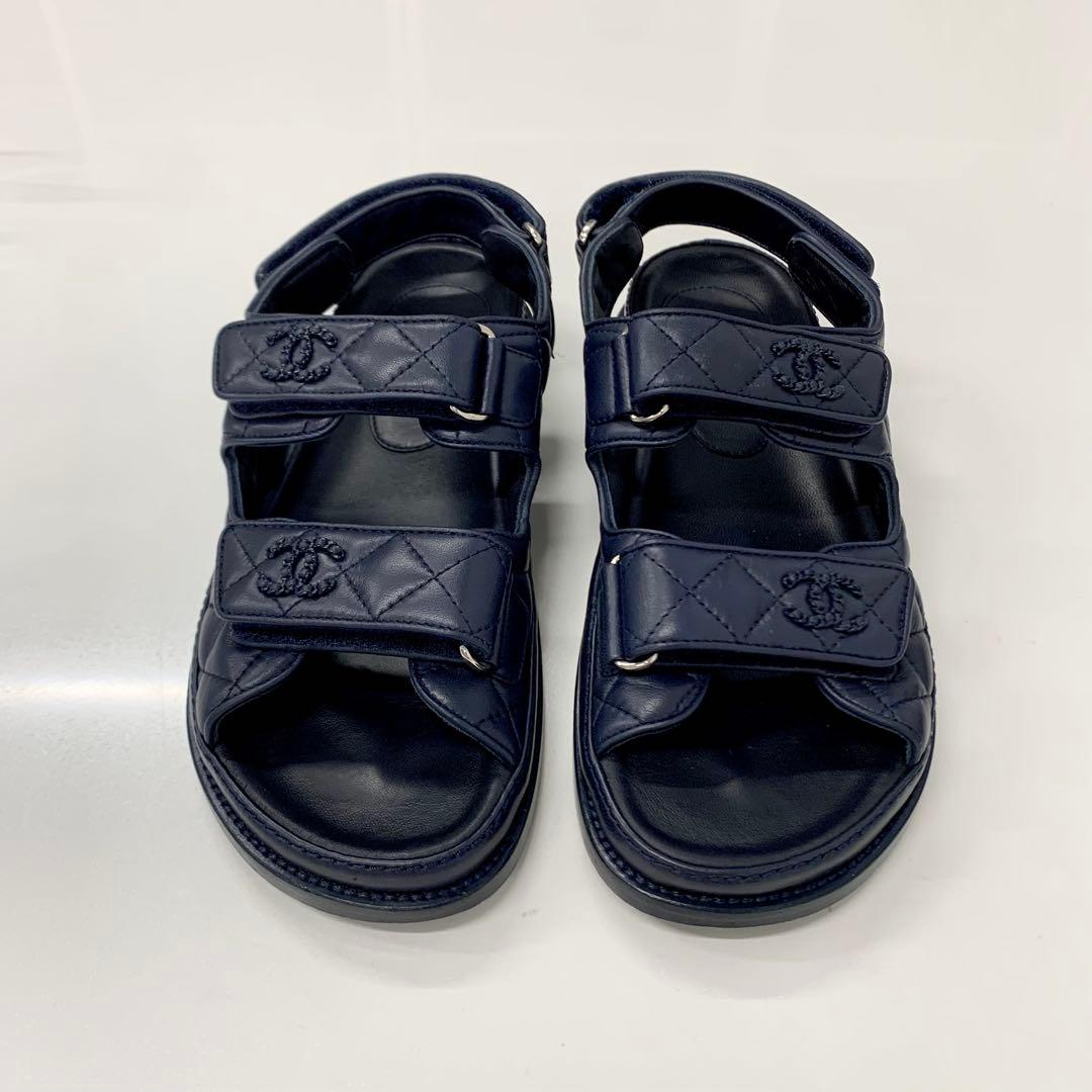 Chanel CC Logo Quilted Leather Velcro Strap Sandals — view 2