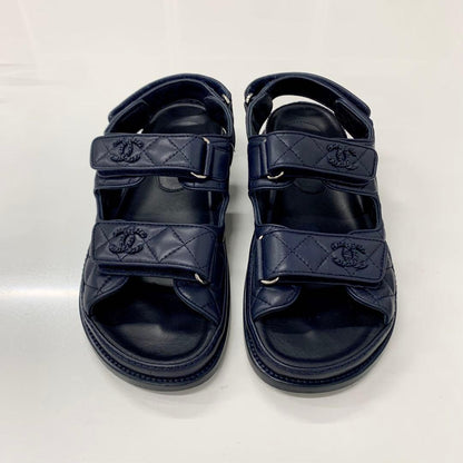 Chanel CC Logo Quilted Leather Velcro Strap Sandals — view 2
