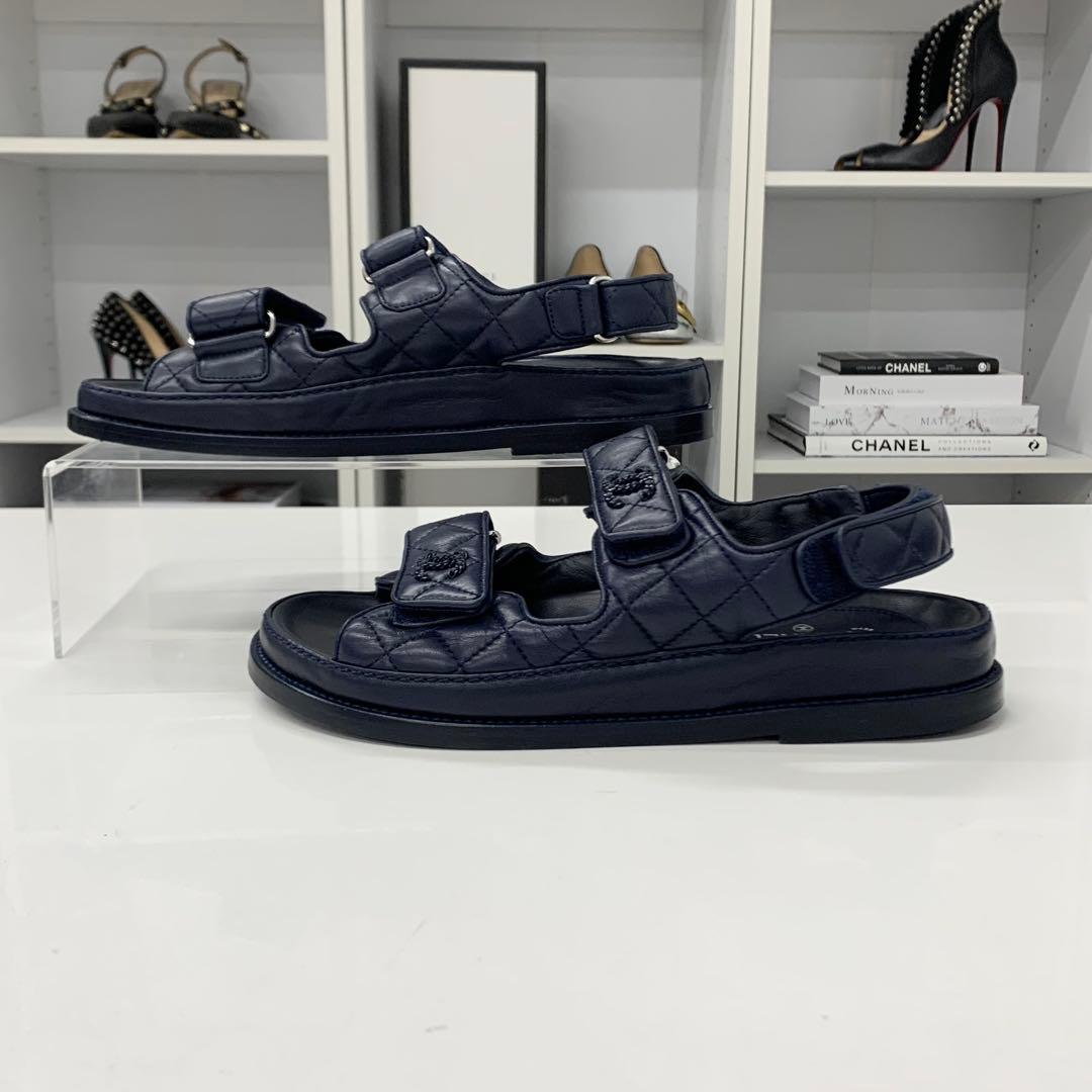 Chanel CC Logo Quilted Leather Velcro Strap Sandals — view 3
