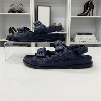 Chanel CC Logo Quilted Leather Velcro Strap Sandals — view 3